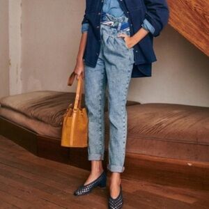 SEZANE Austin High Waist Paperbag Trousers Jeans in Bleached Blue size 2